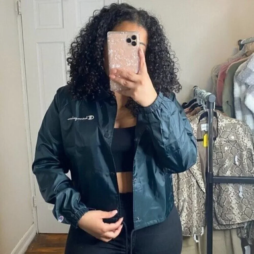 NWT Champion Dark Green Cropped Wind Breaker Track Jacket Size Medium Size XL